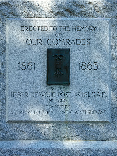 GAR Post 181 monument front text in Oak Grove Cemetery. Image ©2014 Look Around You Ventures, LLC.